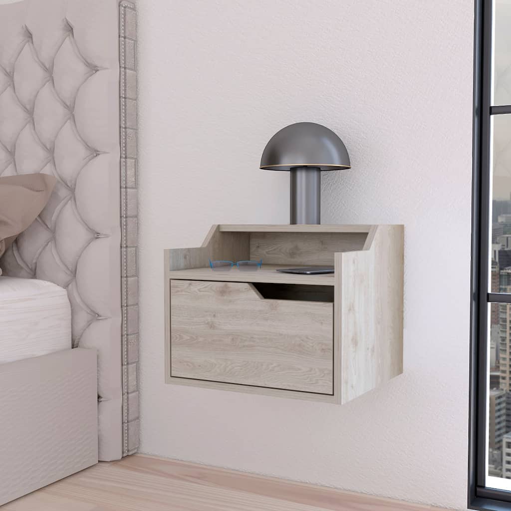 Light Gray Dual-Shelf Wall-Mounted Nightstand