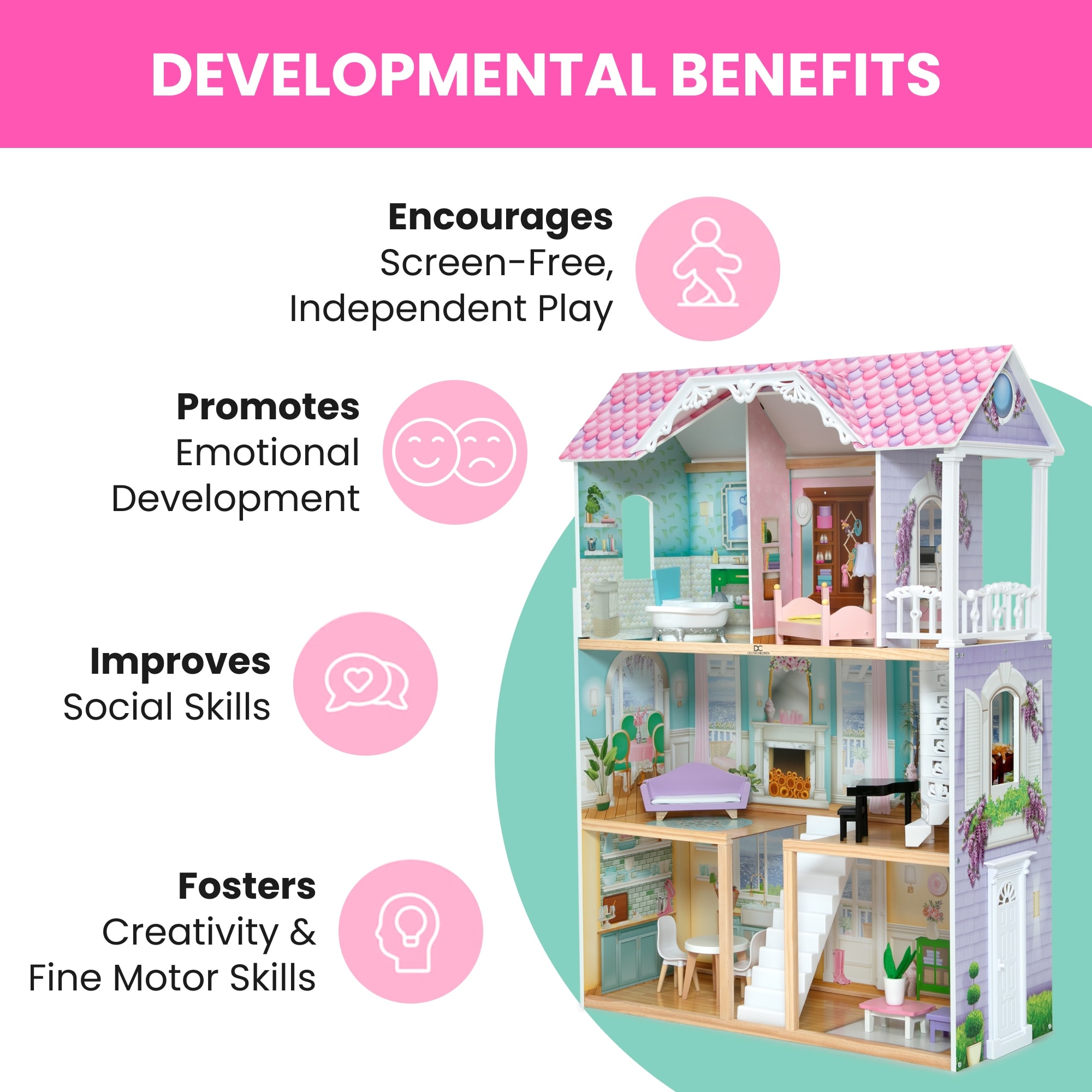 MySize Dollhouse - Large 3-Story Dollhouse with 7 Rooms - On Sale