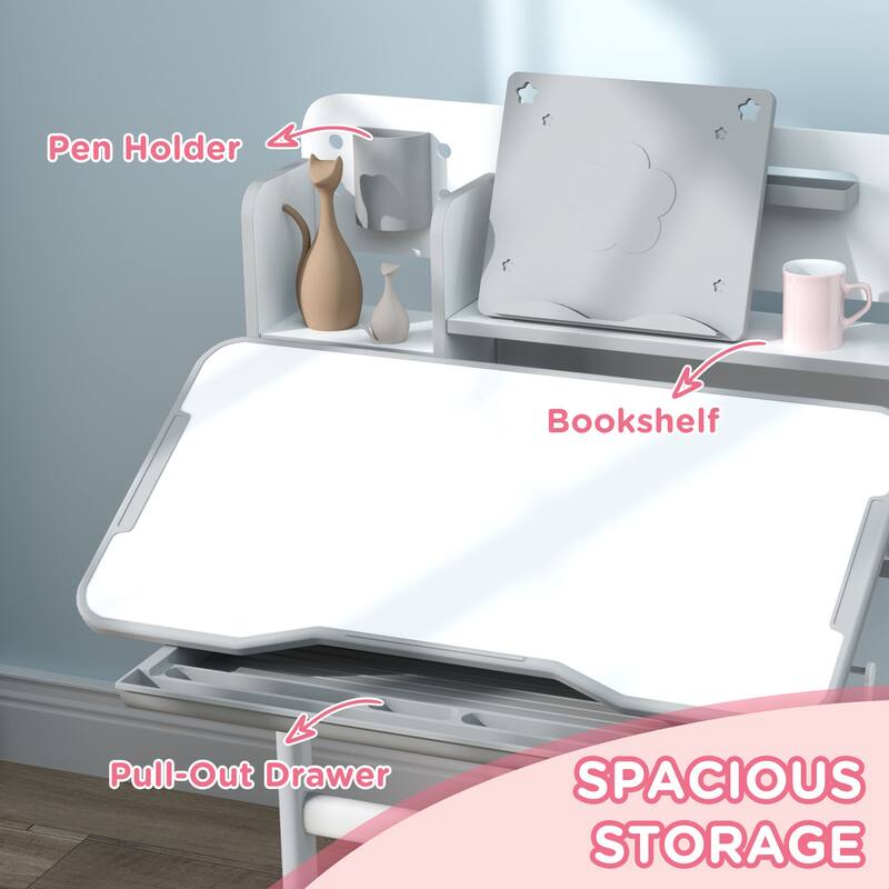 Modern Kids Ergonomic Desk and Chair Set with Tilting Desktop and Storage Features for Study Room and Bedroom