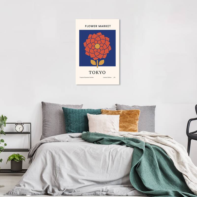 Wynwood Studio Canvas Advertising Flower Market Tokyo Orange and Dark Orange Modern & Contemporary Wall Art Canvas Print - 24 x 36