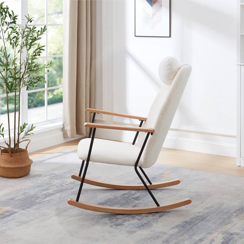 Modern Adjustable Headrest Pillow Upholstered High Back Rocking Chair