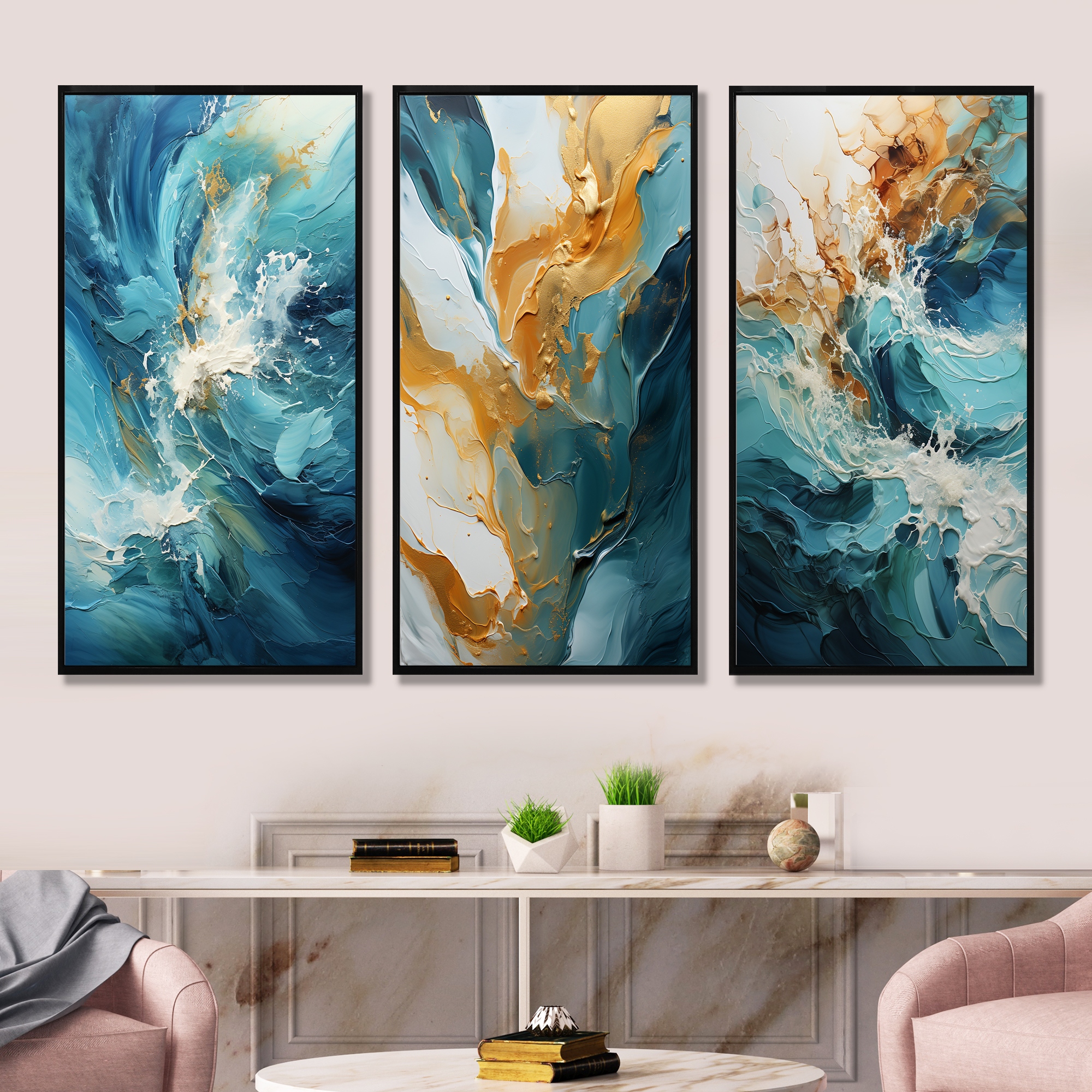 Paintings and popular artwork Sea Currents set total 32x20” wallart