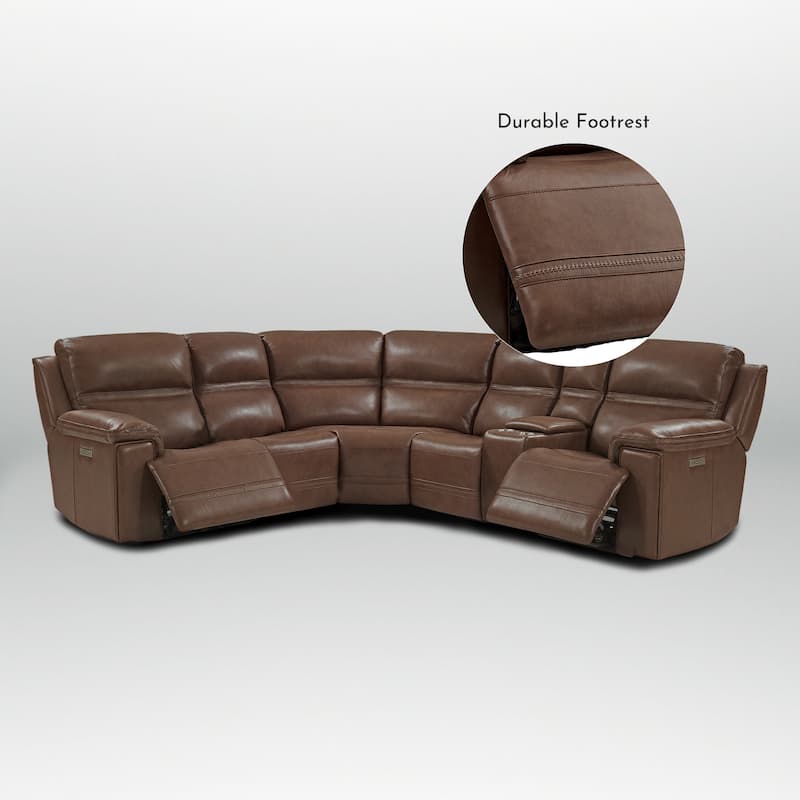 6PCS, 3 power Recliners, Dual-Power Genuine Leather Reclining Sectional with USB&Type-C Ports