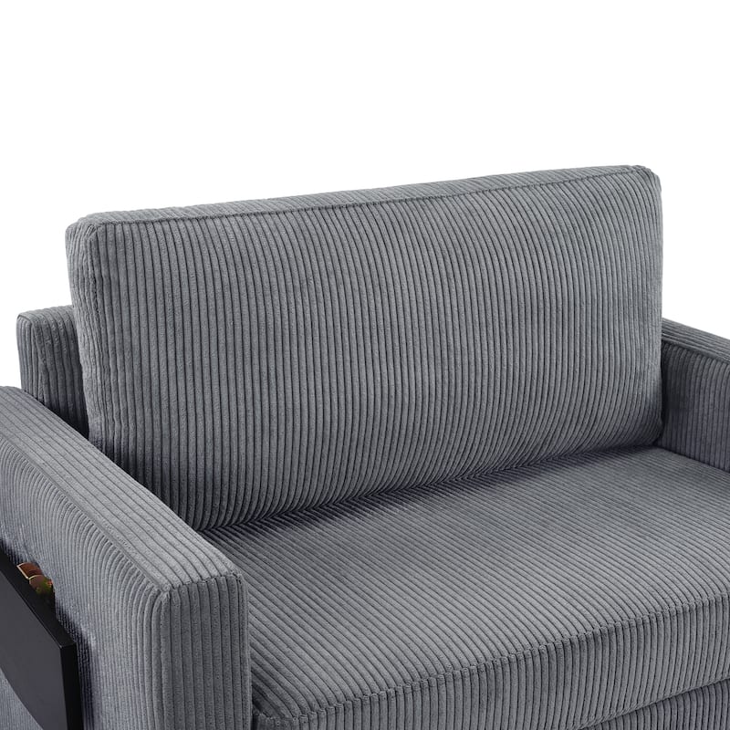 Roomfitters Twin Sofa Bed with Foldable Mattress, Side Table, Storage Pocket and USB Ports for Living Room