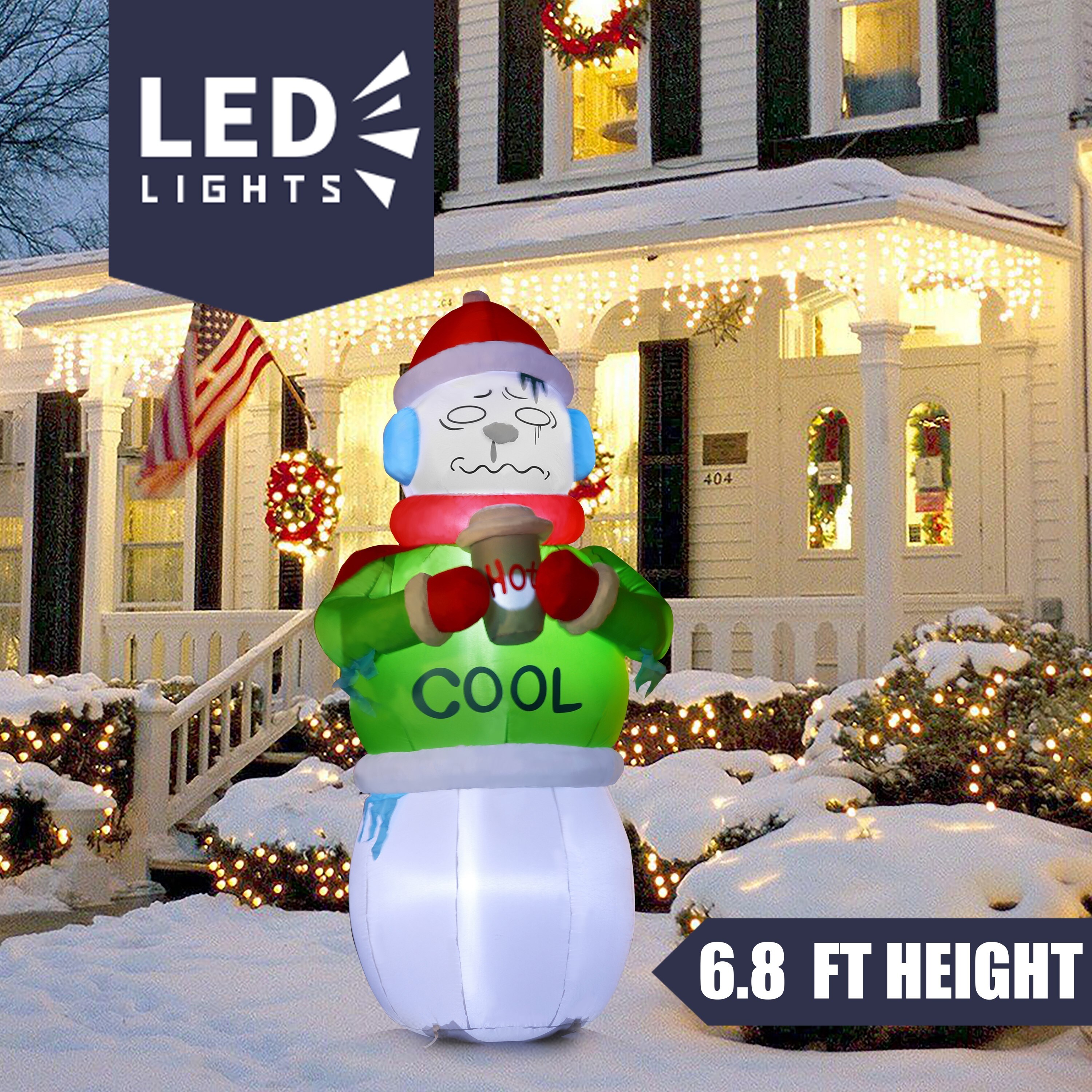 6.8Ft Shivering Snowman in Ugly Christmas Sweater Inflatable with Lights Bed Bath Beyond 36242902