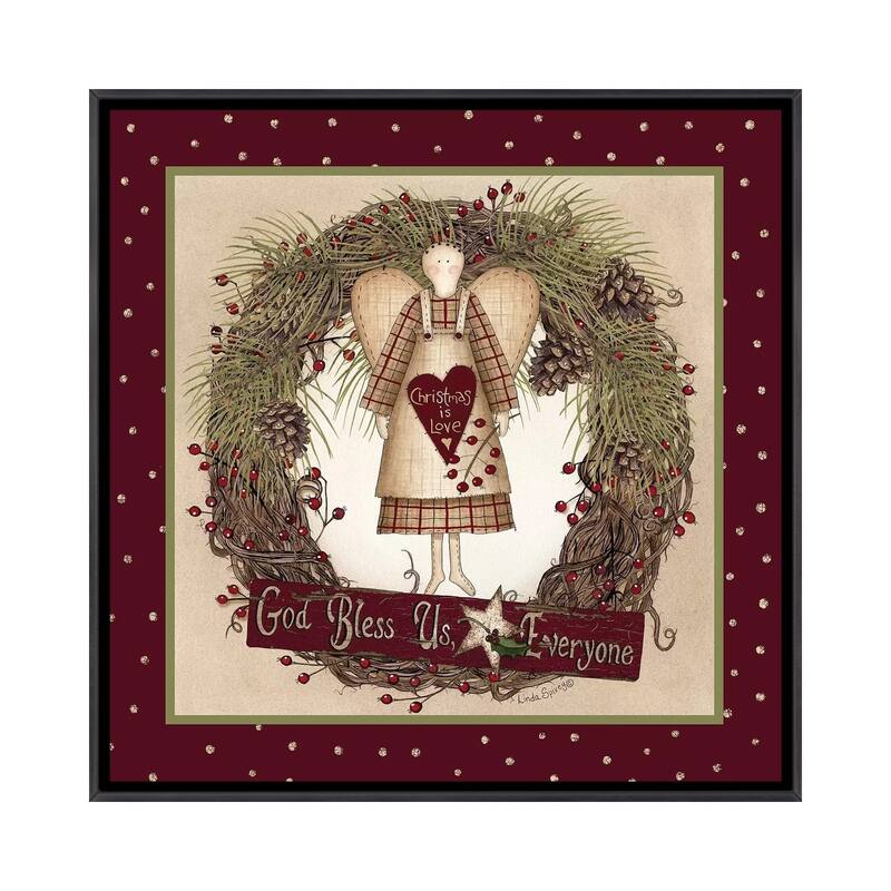 iCanvas "Folk Angel Christmas Wreath" by Lori Deiter Framed - Ebony - 26x26