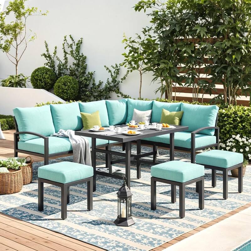 AECOJOY Metal Patio Furniture Set 7 Pieces Modern Outdoor Conversation Set
