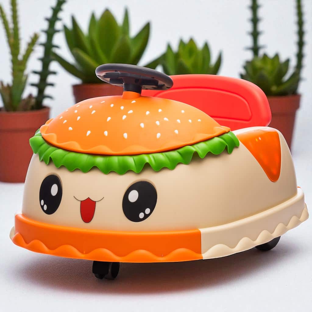 12V Kids Hamburger Ride-On Car, 360° Rotation, Bluetooth, Anti-Rollover, Parent Control for Ages 2-5