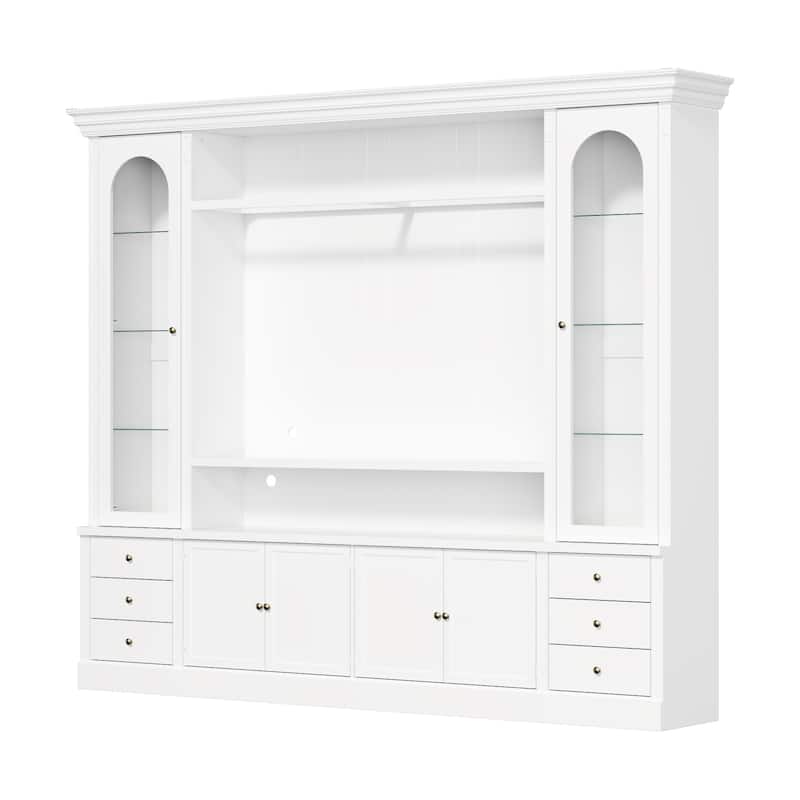 101.7" Large Entertainment Center with LED Spotlights TV Stand with Hutch & Glass Display Cabinets, Media Console Storage Unit