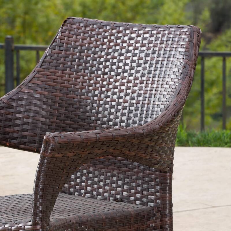 Outdoor Resin Wicker Chair Brown Stackable Weather Resistant 24 Inch No Assembly