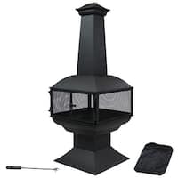 Large Black Outdoor Steel Chimenea Wood Burning Fire Pit - 20.5 inches ...