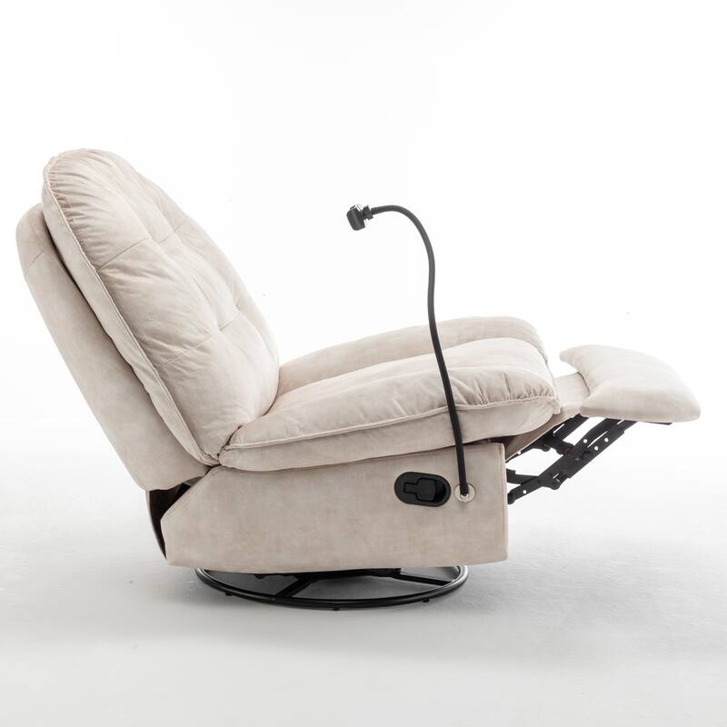 Velvet Oversized Recliner Chair with Swivel, Rocker & Phone Holder