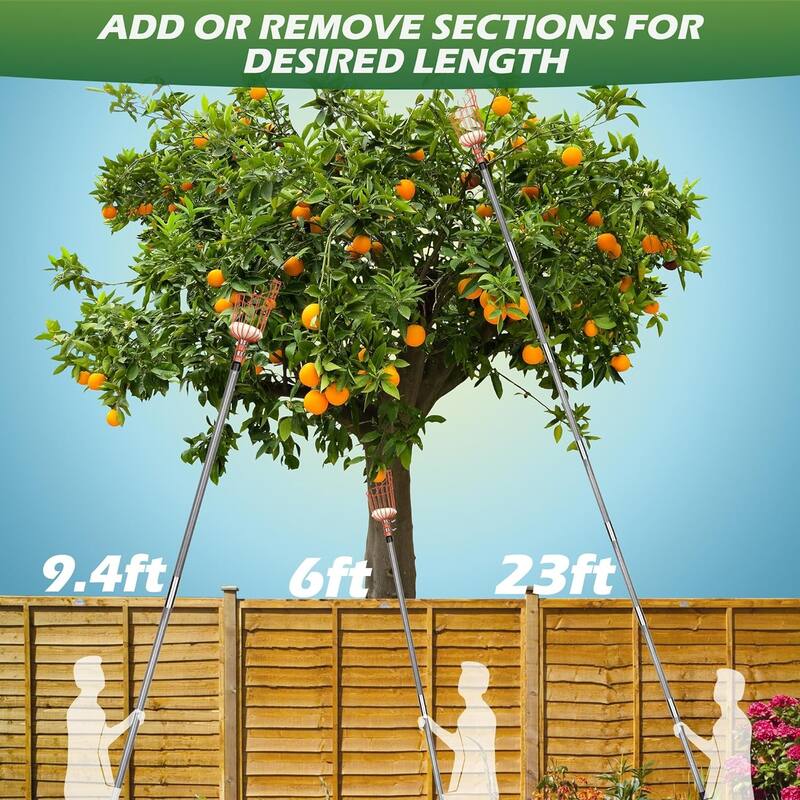 Walensee 23FT Fruit Picker, Adjustable Fruits Picker Tool with Fiberglass Pole, Big Basket and Storage Bag