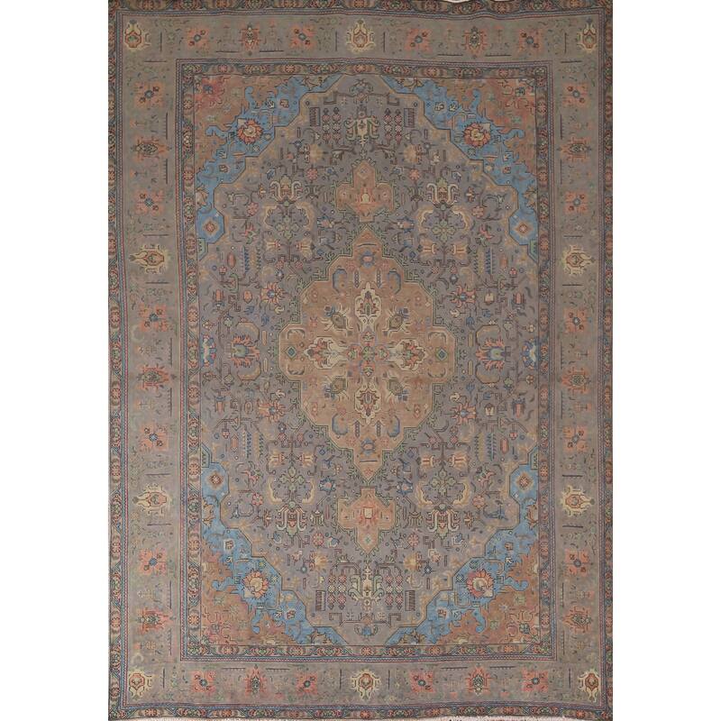 Gray Tabriz Persian Vintage Rug Hand-Knotted Wool Carpet - 8'0"x 10'10"