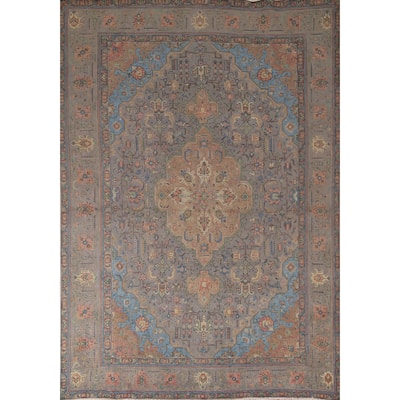 Gray Tabriz Persian Vintage Rug Hand-Knotted Wool Carpet - 8'0"x 10'10"
