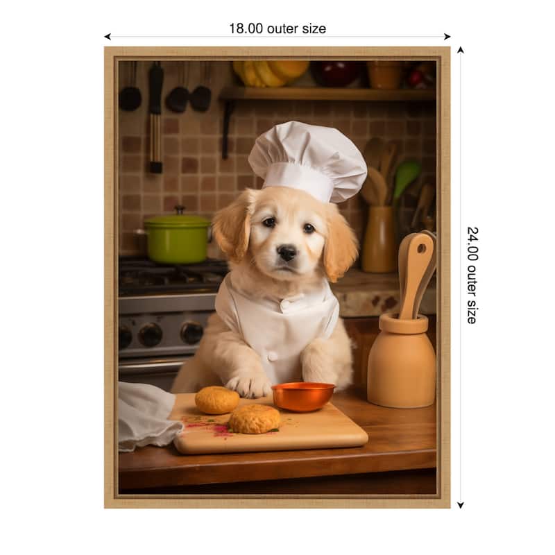 Golden Retriever Puppy Chef by Andreas Magnusson Framed Canvas Wall Art - 18 x 24 in