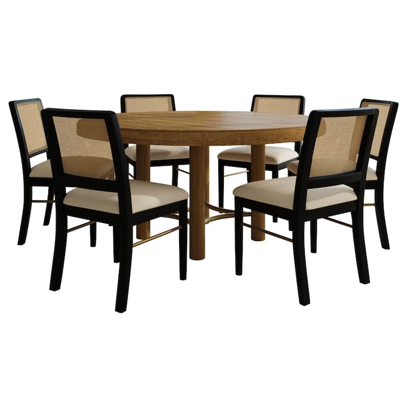 Arini Round Dining Room Table Set - 7-Piece Set - Sand Wash/Black