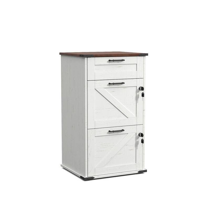 Barn Door Wooden 3 Drawers With Lock 30.71"H