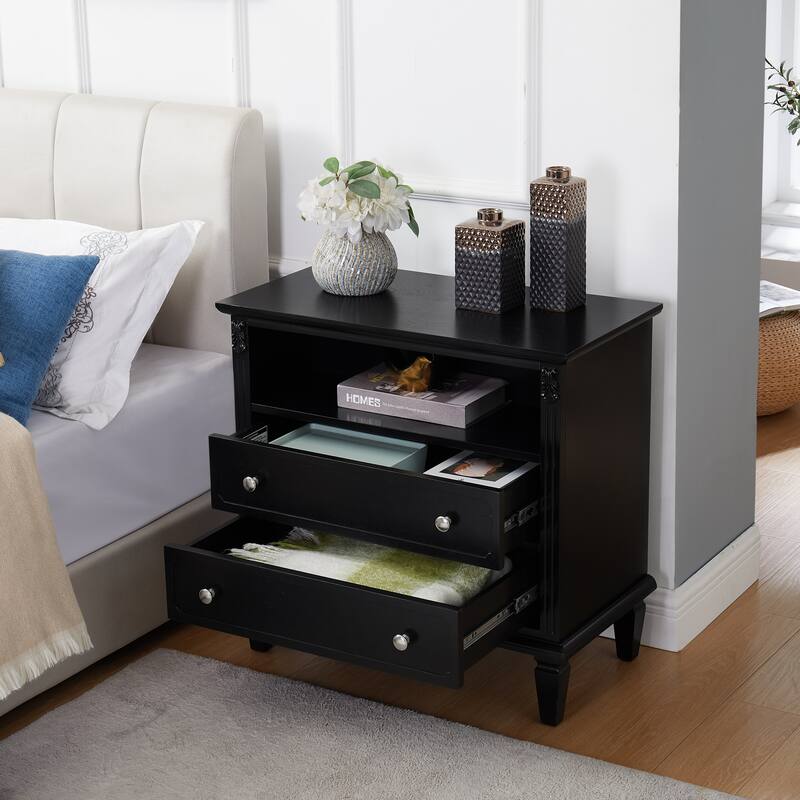 Open Space And 2 Drawers Dresser Nightstand With Charging Station, Farmhouse End Table With Usb Ports And Outlets