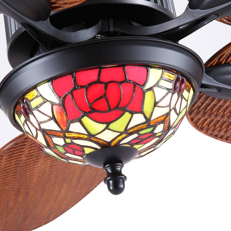 50" TiffanyTropical Ceiling Fan with 5 Palm Leaf Bllades and Vintage Cover Waterproof for Indoor and Outdoor Patio