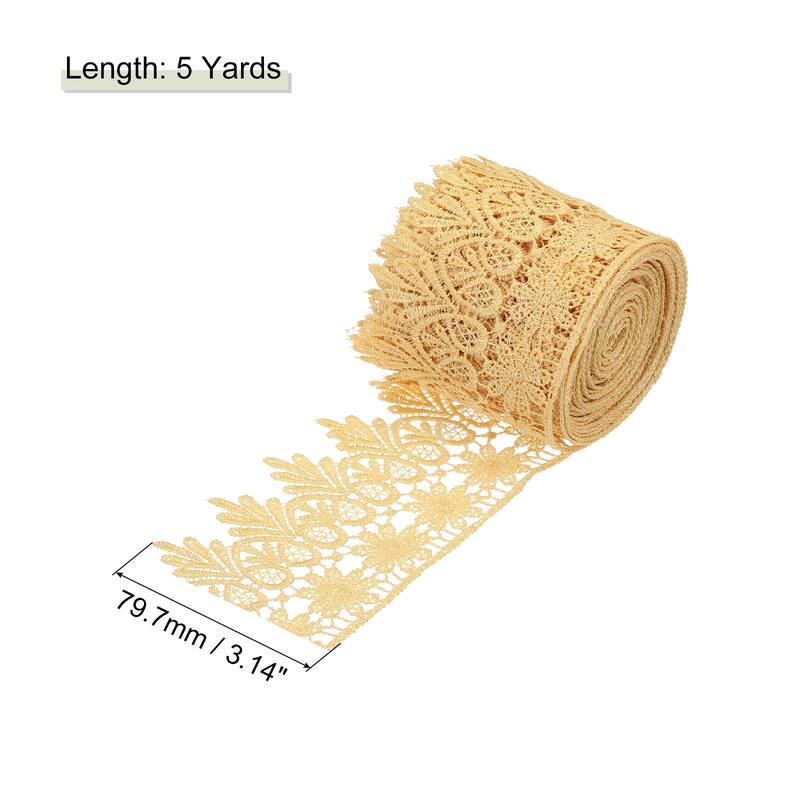 3 Inch Wide Lace Ribbon Floral Pattern Embroidered Lace Trim - Khaki - 5 Yard