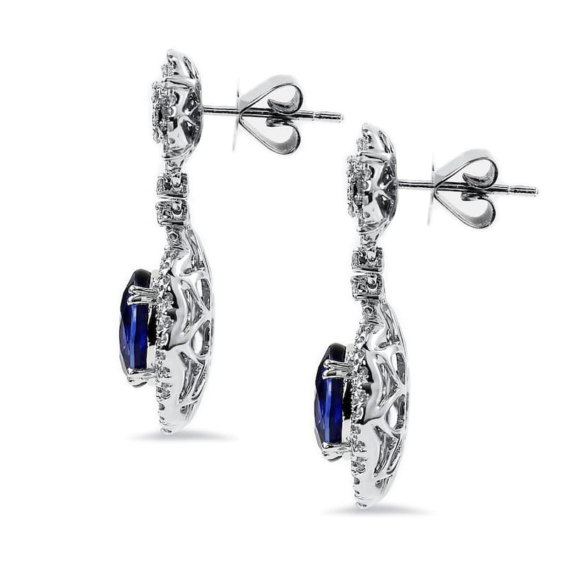 Auriya Fancy 8 1/5ct Royal Blue Sapphire Oval and 1 5/8ctw Halo Diamond Dangling Earrings 18K Gold