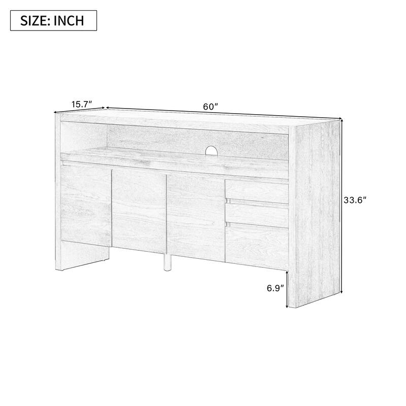 3-Door Sideboard with 3 Drawers - Modern Solid Ash Sideboard, Large Storage Cabinet for Living Room, Hallway, Dining