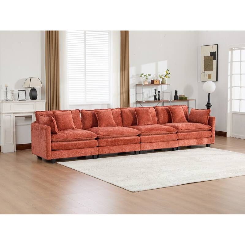Roomfitters Large Upholstered 4-Seater Sofa with Plush Cushions and Pillows, Modern Cloud Couch for Living Room - Orange