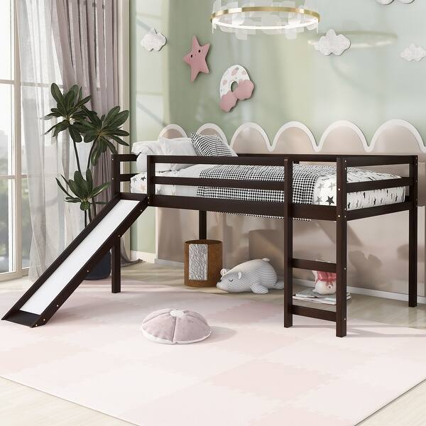 slide 2 of 39, Loft Bed With Slide, Multifunctional Design, Twin Expresso