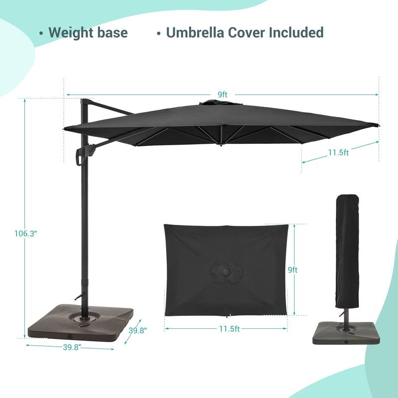 LIVOOSUN 11.5x9FT Aluminum Cantilever Patio Umbrella Solution-Dyed Fabric w/Base