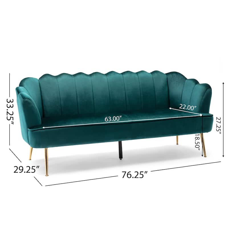 Velvet Channel Stitched 3-seater Sofa with Metal Legs