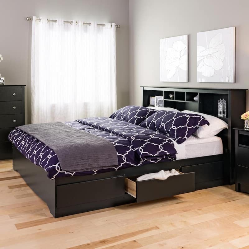 Prepac King Size Bed Headboard: Stylish Black King Headboard with Bookcase for King Size Beds, Freestanding