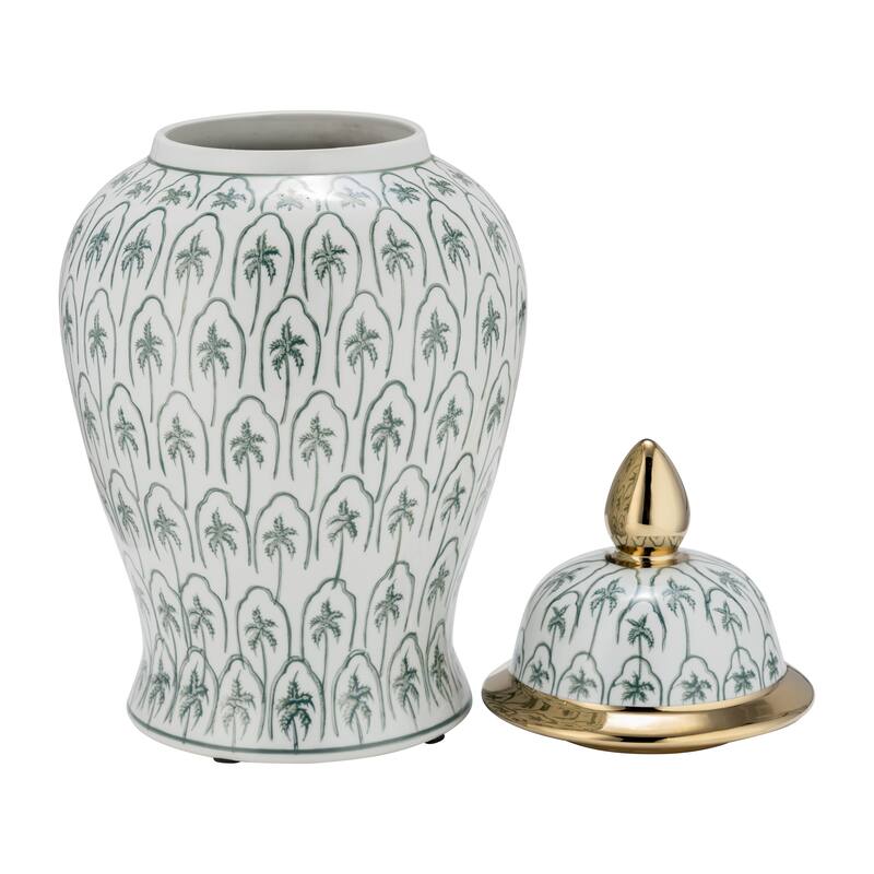 Sagebrook Home Modern Tropical Ceramic Jar with Coastal Palm Trees
