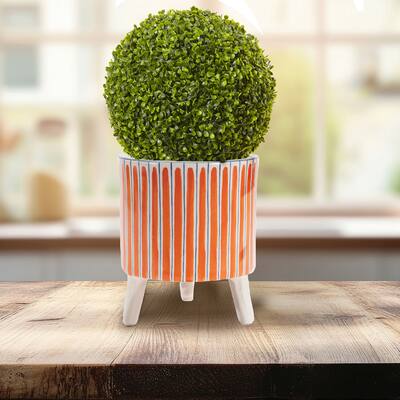 Striped Dolomite Planters with Legs - 5.75" - Orange and Blue - Set of 2