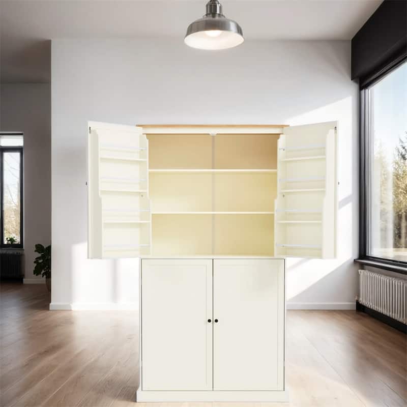 Freestanding Kitchen Pantry w/ Drawer, Adjustable Shelves,Door Shelves