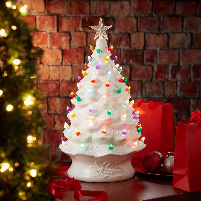 24in Hand Painted Ceramic Christmas Tree PreLit Tree with Star