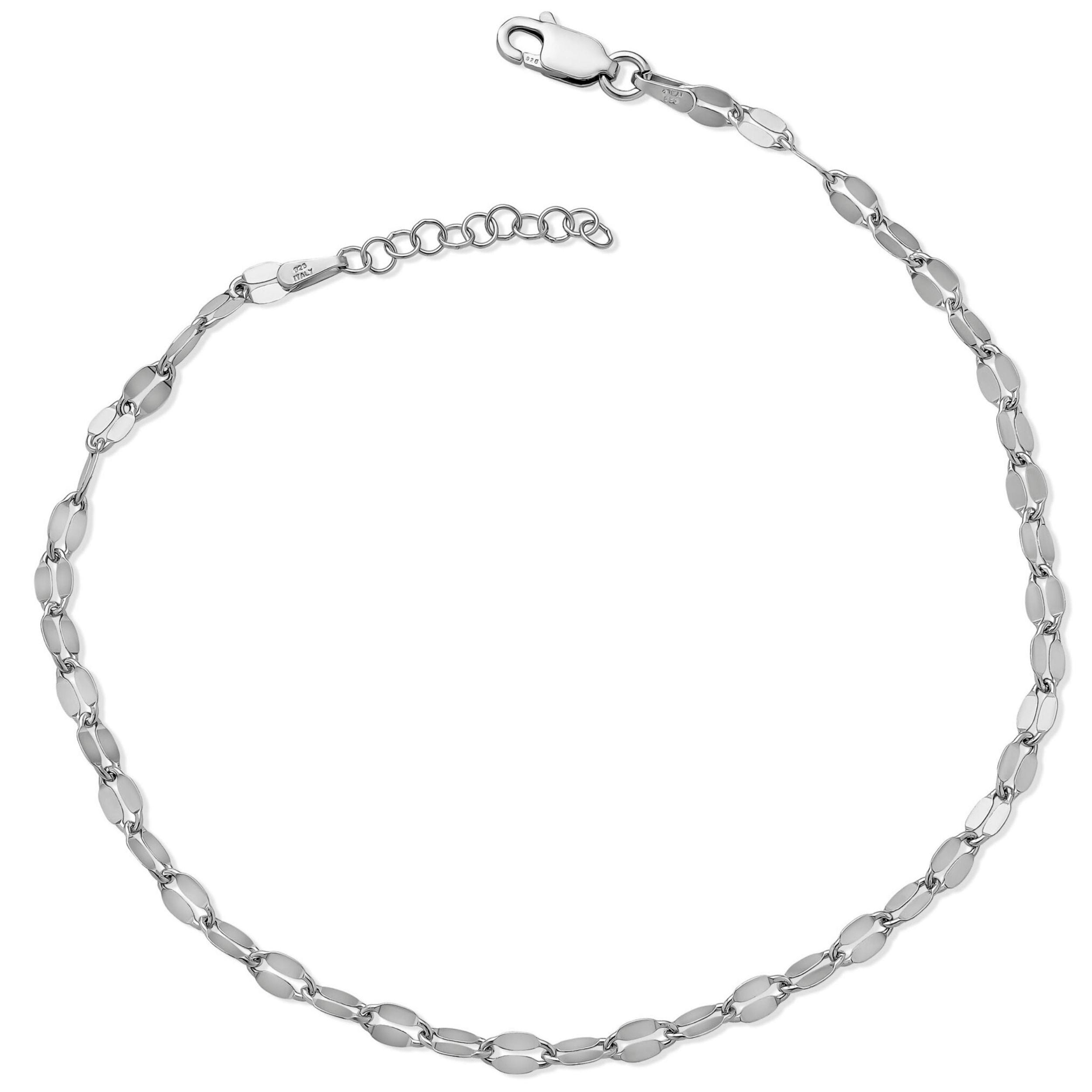Au Naturale Italian Sterling Silver 3.3 mm Mirror Flat Link Adjustable Length Anklet