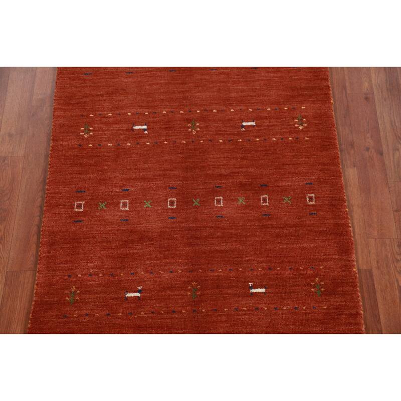 Hand Knotted Oriental 100% Wool Carpet Tribal Animal Pictorial Oranges & Rust Gabbeh Area Rug - 4' 11'' X 2' 10''