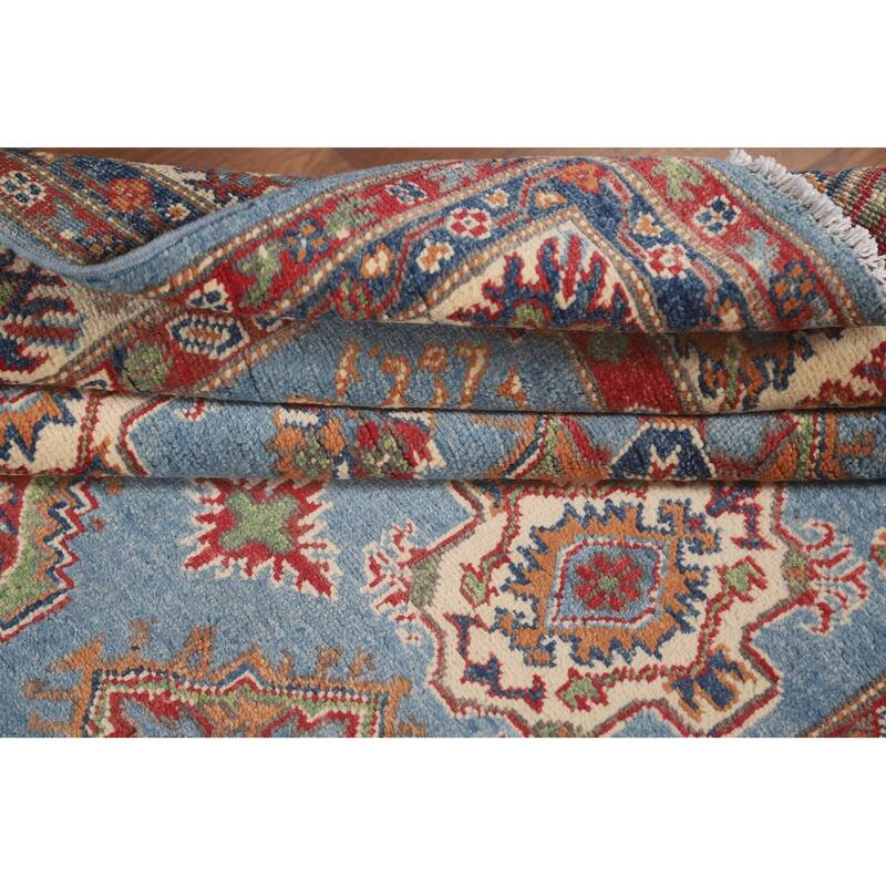 Light Blue Kazak Area Rug Hand-Knotted Bedroom Wool Carpet - 4'10" x 6'7"