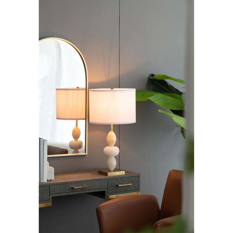 D14x26.3" White and Gold Three Tiered Round Table Lamp with Drum Shade - Gold+White