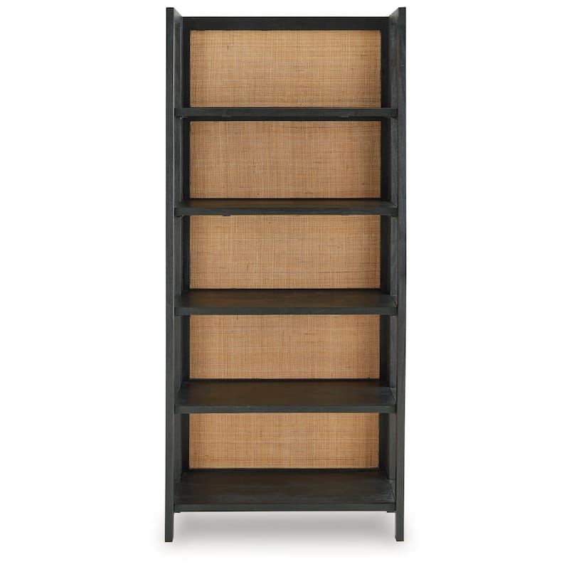 Bookcase, 70 Inch, 5 Wood Storage Shelves, Black and Brown Solid Wood