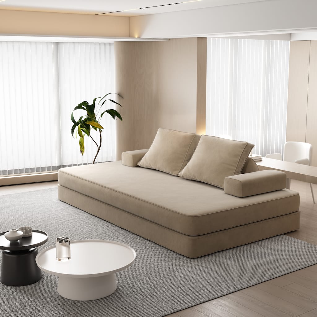86.6" Convertible Loveseat Sofa Bed with Removable Backrests, Chenille Fabric Sleeper Sofa, Chaise Lounge, Floor Folding Couch