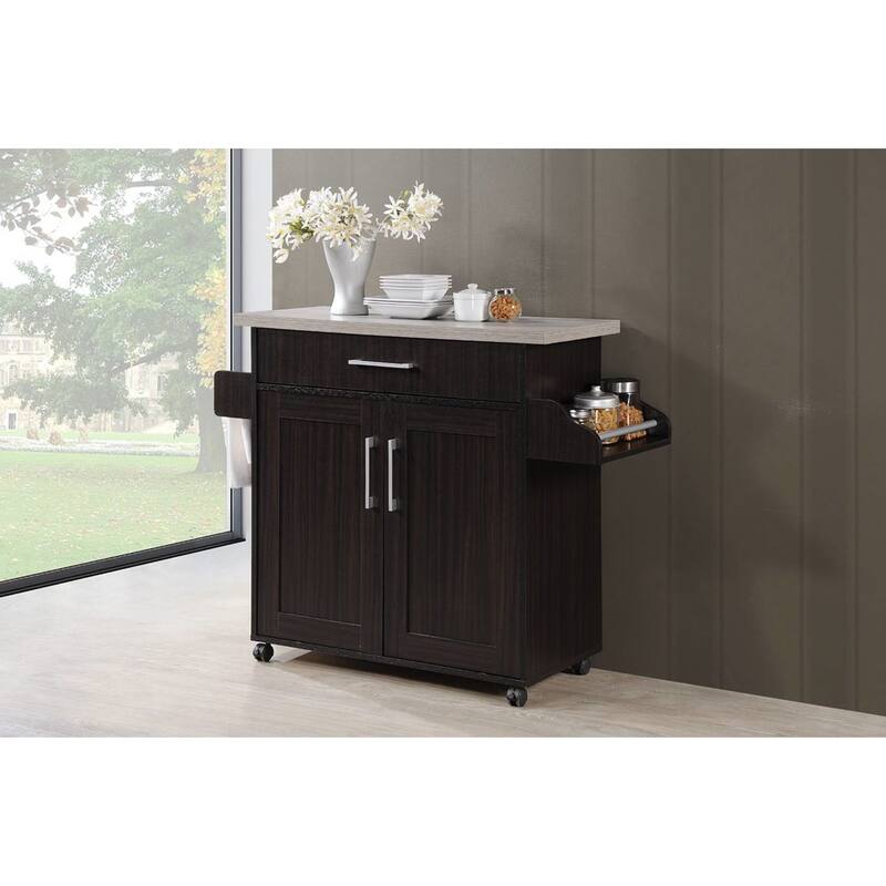 Hodedah Kitchen Island with Spice Rack plus Towel Holder - Chocolate - 15.5"Lx43.7"Wx35.3"H