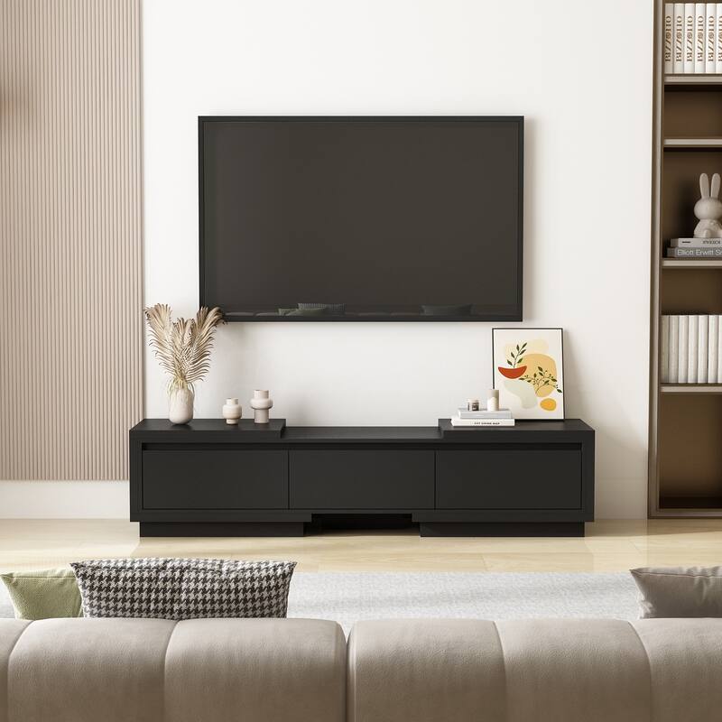 Modern Style Extendable TV Stand with 3Drawer White/Black 65.4"-106.3" Entertainment Center Table