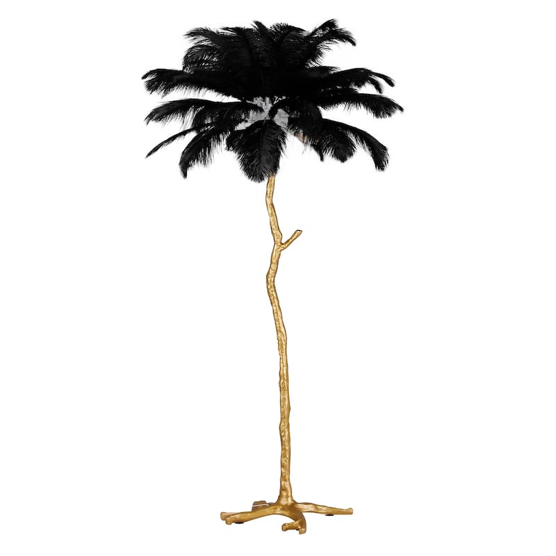 5-Light 35" Wide Novelty Golden Tree Branch LED Floor Lamp with White Ostrich Feather Shades