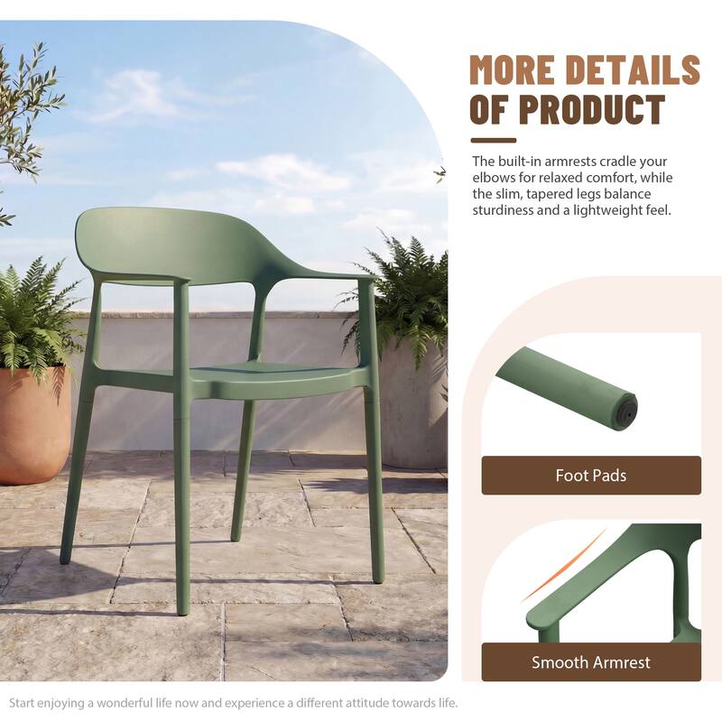 Outdoor Dining Set 9-Piece Stackable Plastic Lightweight Curved Backrest Armchair and Extendable Dining Table