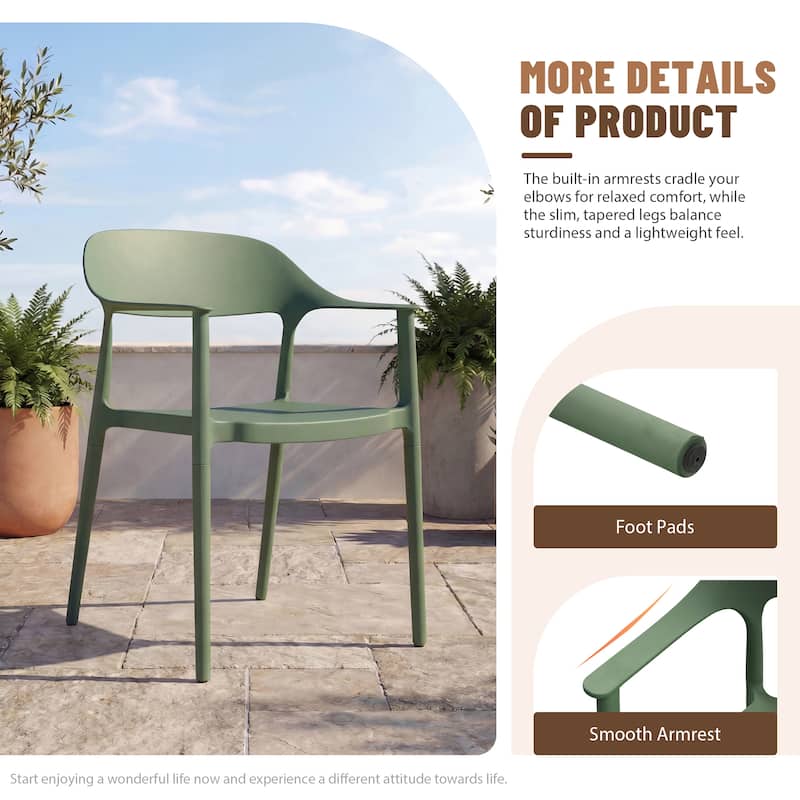 Outdoor Stackable Plastic Chairs Dining Chair Set 4-Piece Lightweight Curved Backrest Armchair