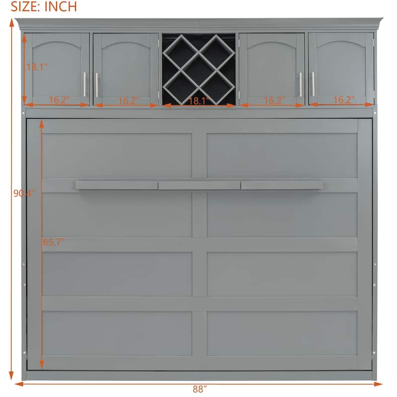 Queen Size Murphy Bed Wall Bed with Top Cabinets & Wine Rack