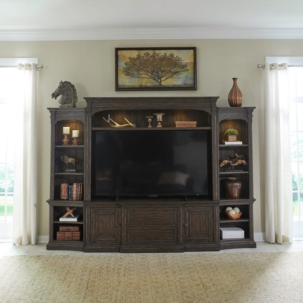 Paradise Valley Saddle Brown TV Entertainment Center with Optional Piers Shelves