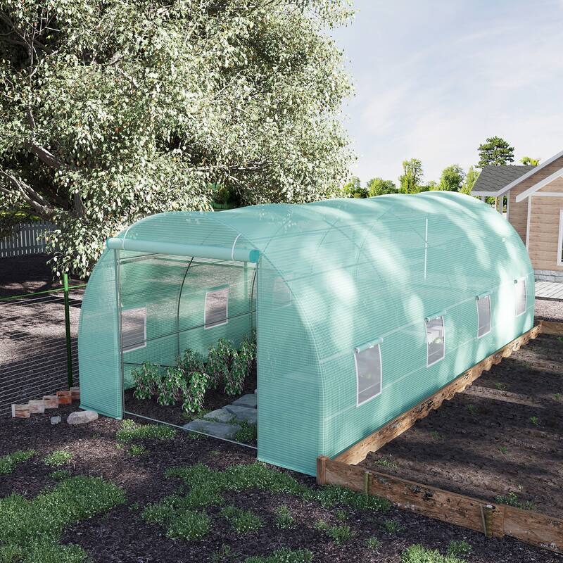 20' x 10' x 7'Walk-In Tunnel Greenhouse,Garden Warm House, Large Hot House Kit with 8 Roll-up Windows & Roll Up Door,Steel Frame